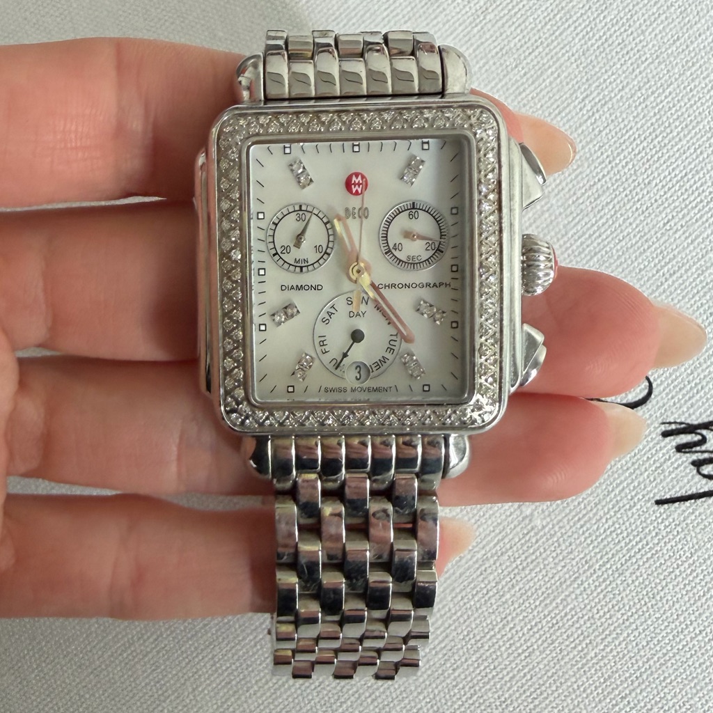 Swiss Made SilverTone Chronograph Watch With MotherOfPearl Dial